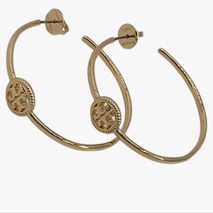 Tory Burch  Tory Gold Tone Rope Logo Women's Hoop Earrings